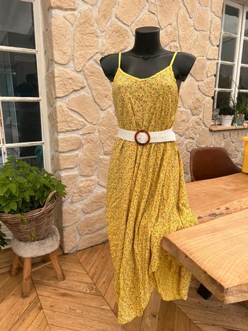 Robe T.U S M L 36 38 40 longue femme jaune à fleurs été asymétrique longue