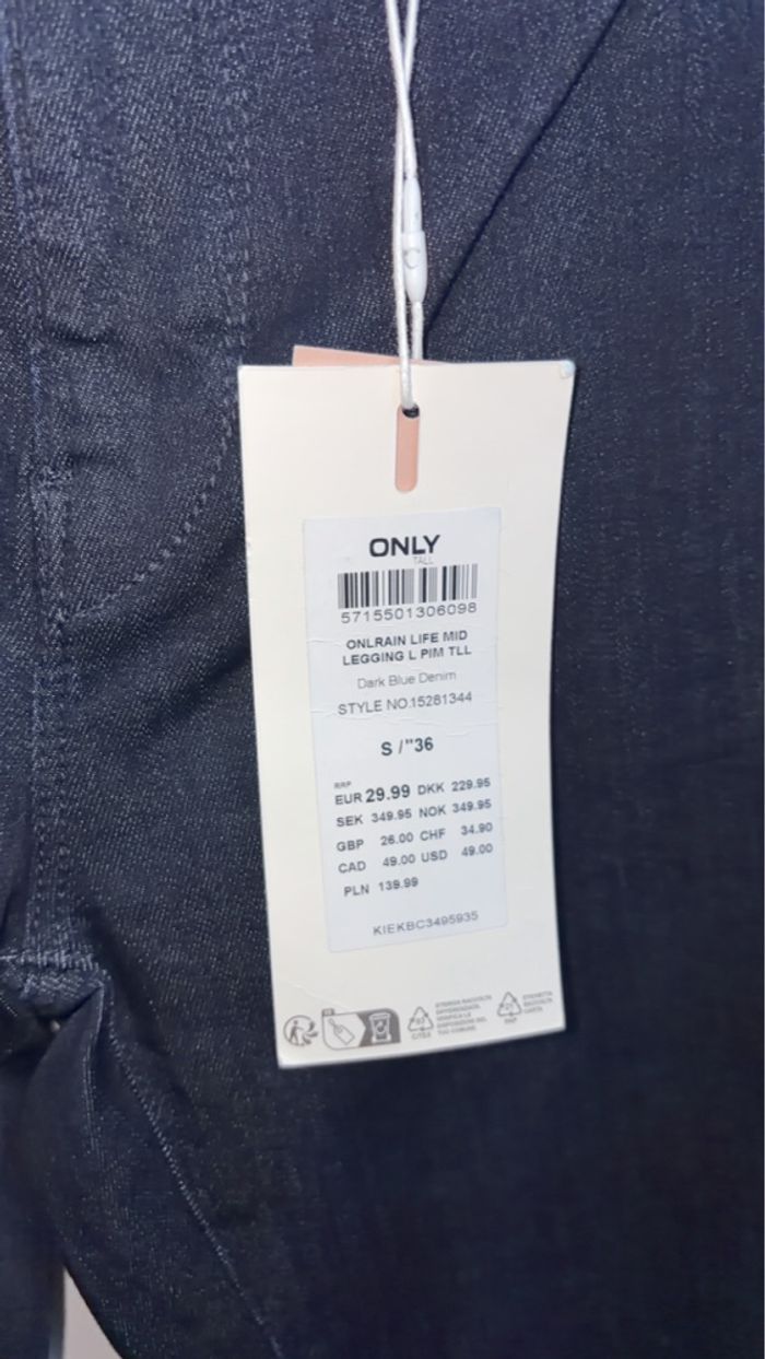 Neuf avec étiquette - ONLY - Jegging Rain (EcoVero) - Taille S/36 - Dark Blue Denim - photo numéro 3