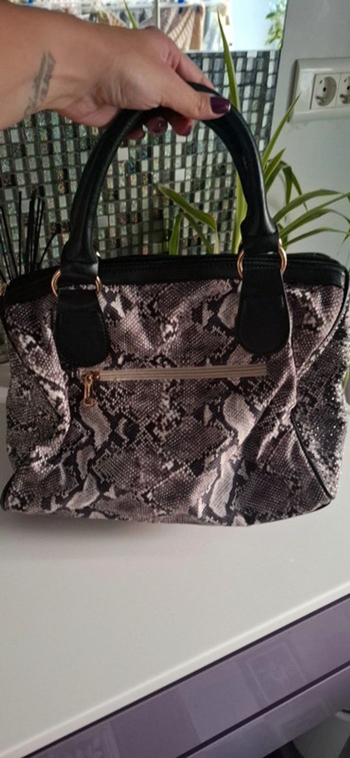 Sac motifs serpent gris/noire à strass - photo numéro 3