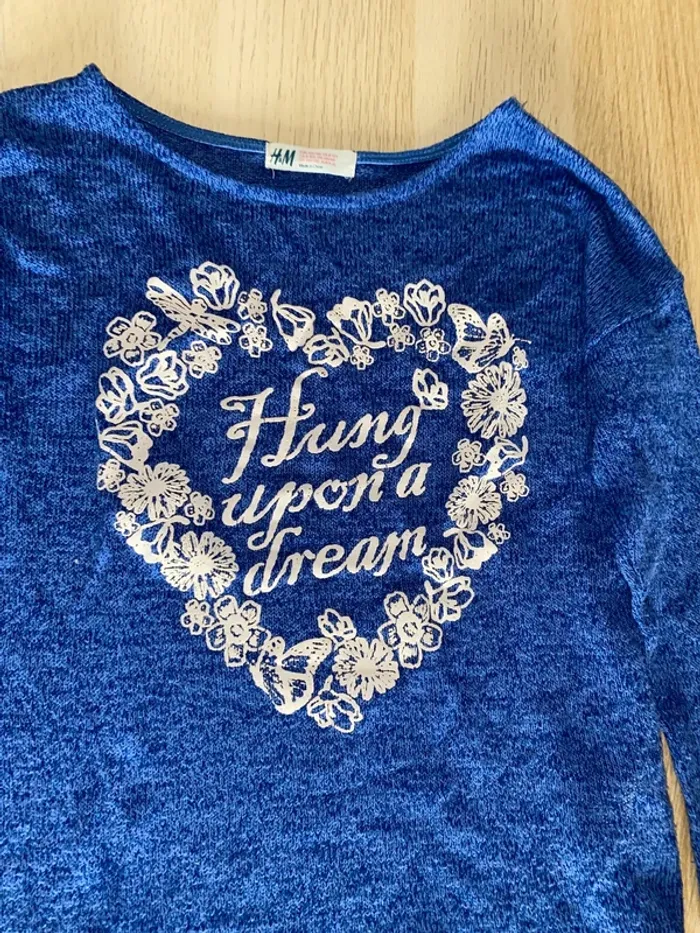 Pull H&M fille violet bleu papillon upon a dream 8 9 10 ans - photo numéro 2
