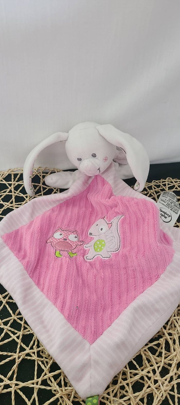 Doudou plat lapin rose hibou écureuil MOTS D'ENFANTS - photo numéro 3