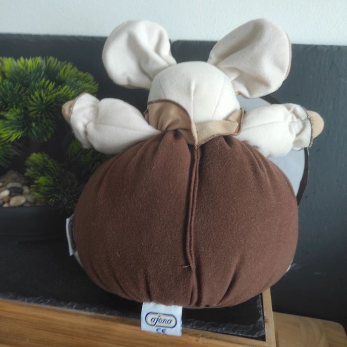 Doudou boule souris beige marron Ajena Vintage Ancienne Colerette 23 Cm - photo numéro 2