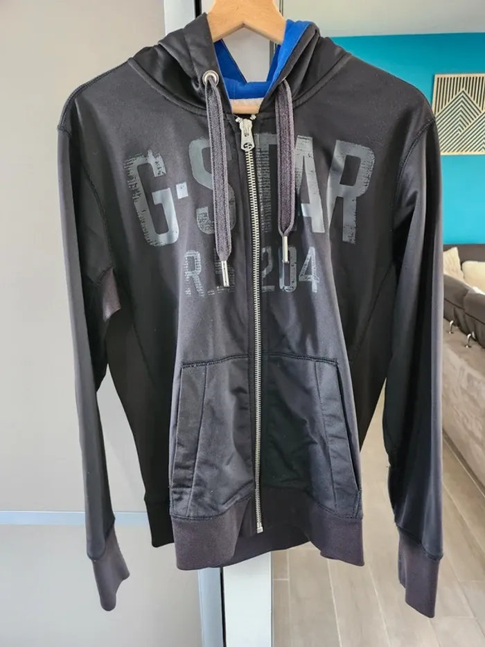 Veste gilet Gstar Raw à capuche taille M bon état noire et bleue