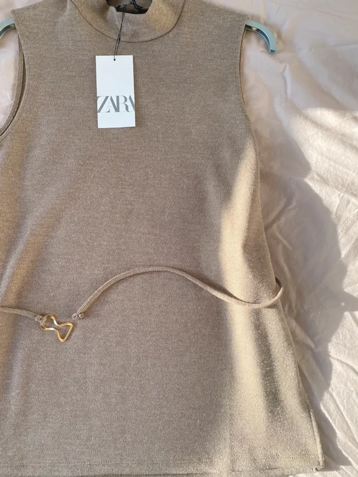 Top perkins soft piqué Zara Marron clair Chiné Taille S - photo numéro 2