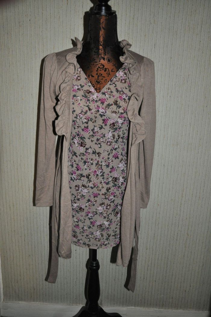 Gilet taupe faux chemisier - Ctelle - T.S/M - Neuf