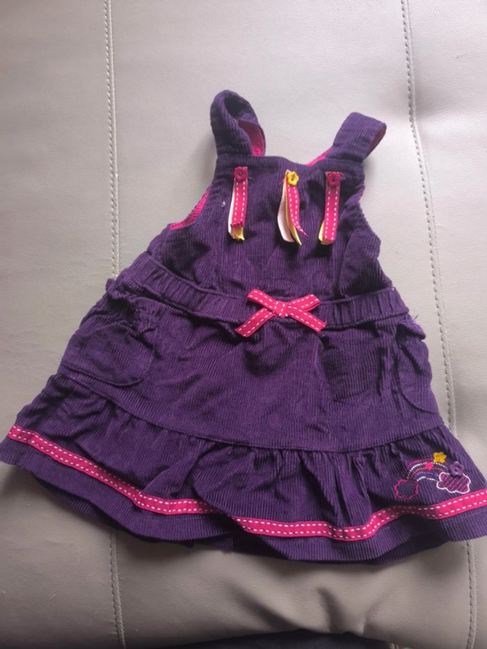 Robe velours côtelé violet et rose 6 mois