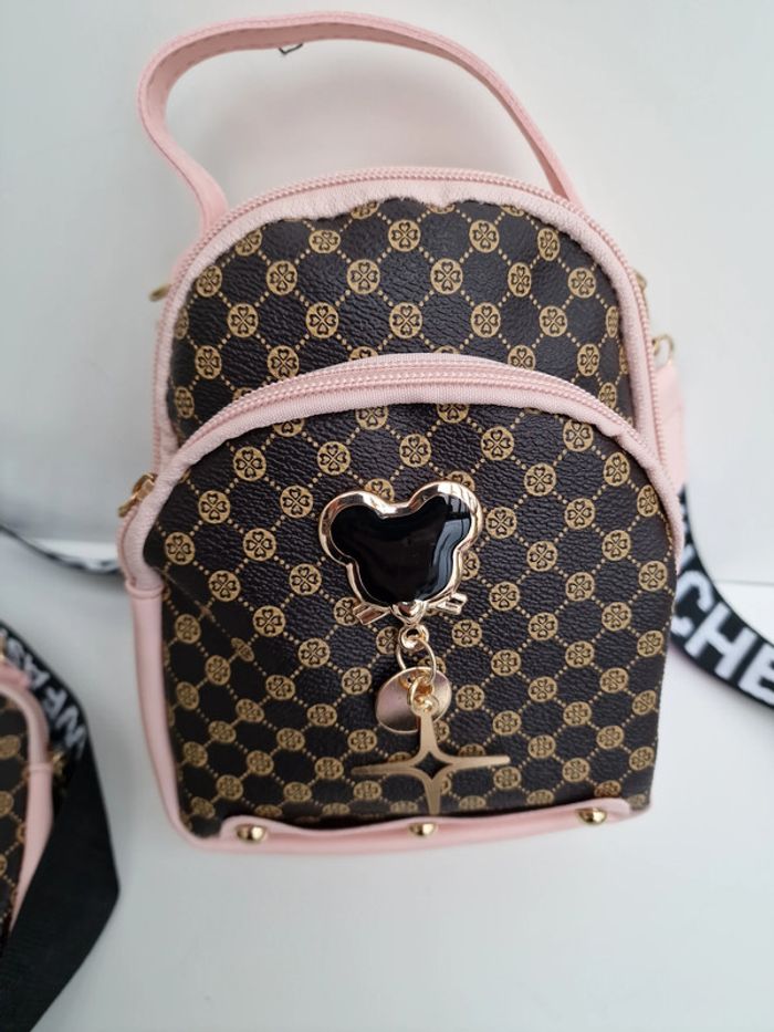 Sac Bandoulière Rose Marron Avec Bijou Sac Et Porte Monnaie - photo numéro 8