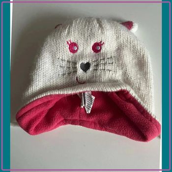 Bonnet fille, petit chat 46 48 cm, taille 6/ 12 mois