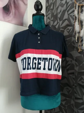 Polo bleu blanc rouge à message / terranova / (M)