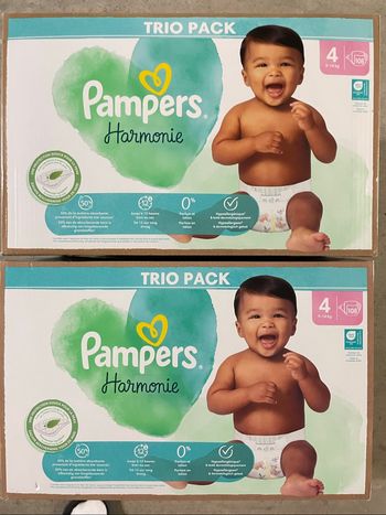 75€ les 216 couches Pampers Harmonie T4 (9 - 14 kg)