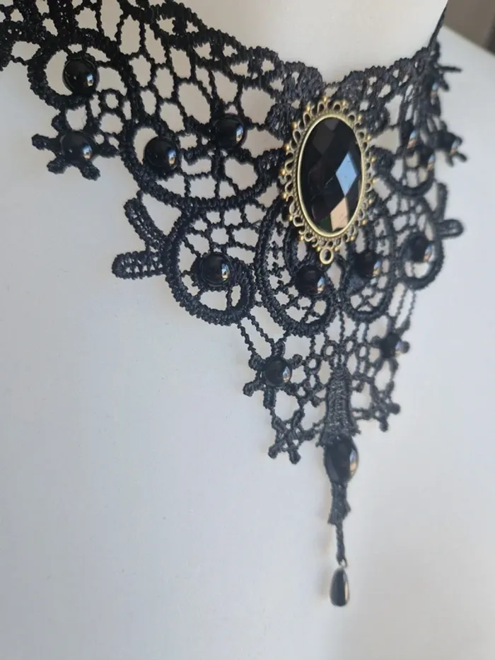 Ras de cou fantaisie dentelle noire - photo numéro 2