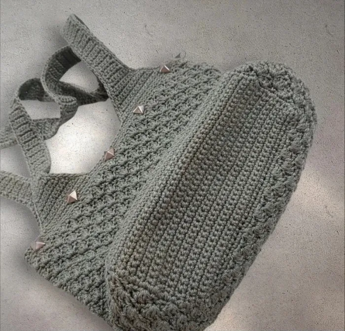 Sac en crochet macramé vert clair double anses et fermeture zippée - photo numéro 5