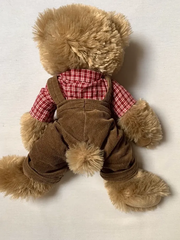Ours en peluche salopette velours et chemise à carreaux - photo numéro 4
