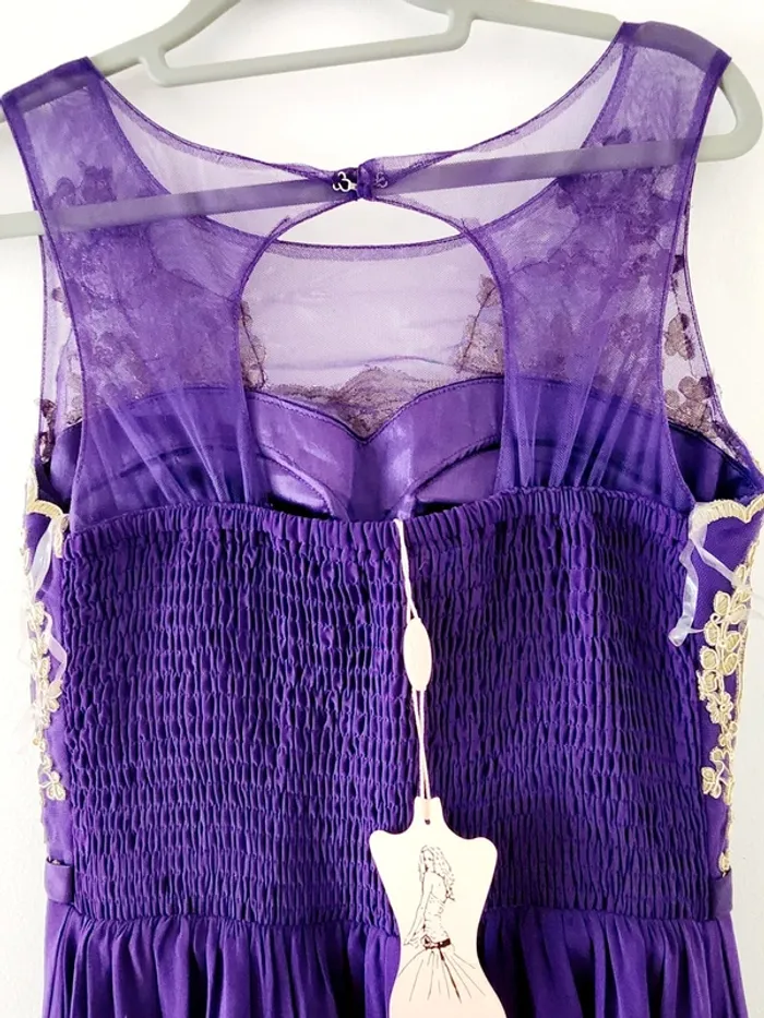 Robe de cérémonie femme Violet royal avec broderies dorées S/M - photo numéro 4