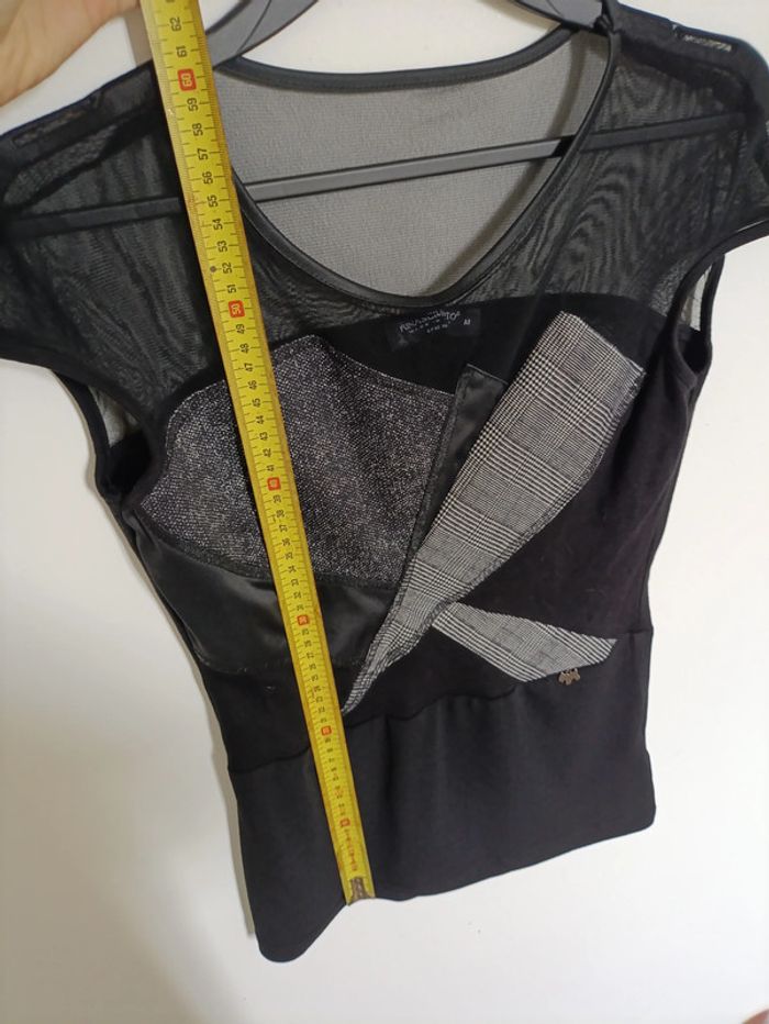 Haut noir patchwork effet mesh et brillant vintage rétro - photo numéro 4
