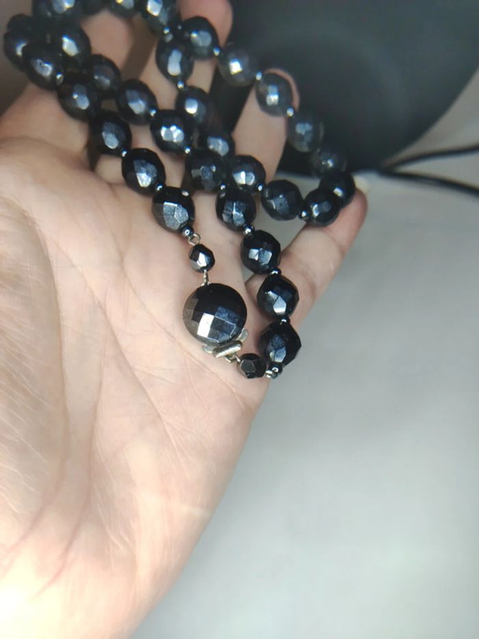 Colliers perles noires à facettes vintage - photo numéro 4