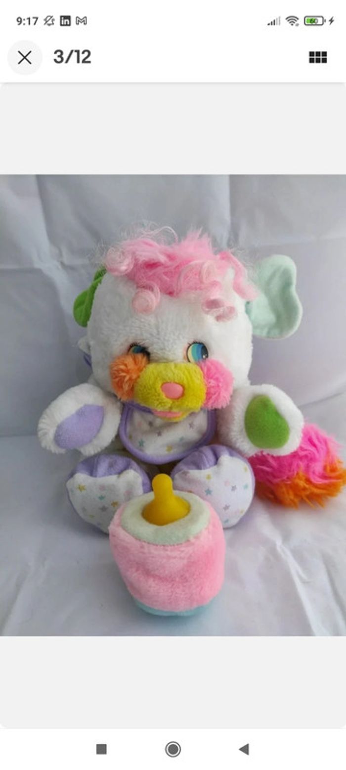Vintage années 1980 Popples ~ Bébé Bibsy Popple with baby bottle biberon - photo numéro 3