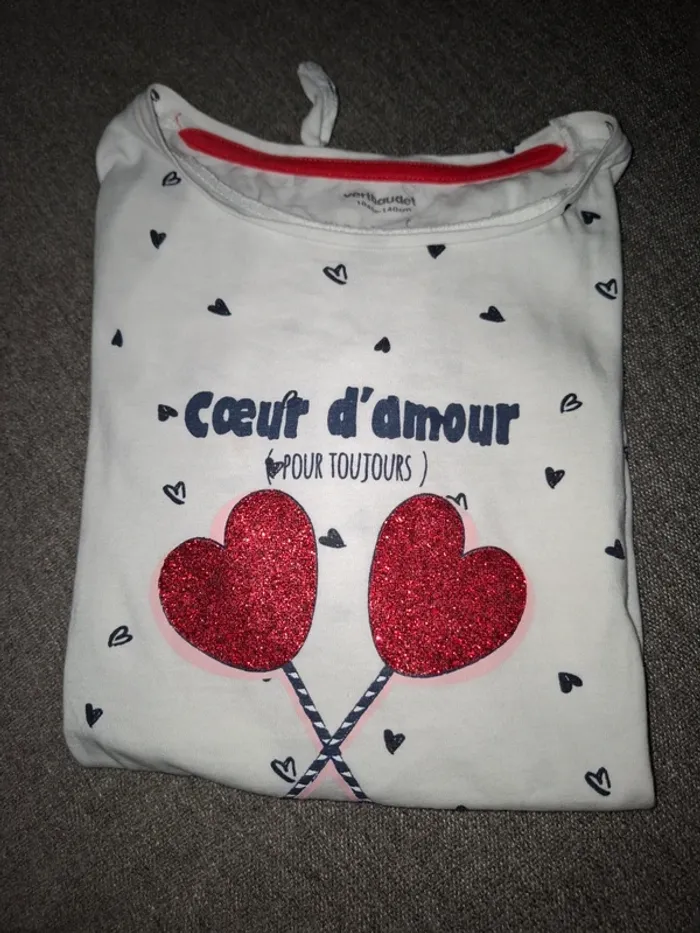T-shirt blanc motifs coeurs Vertbaudet 10 ans - photo numéro 2