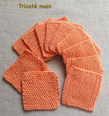 Lot de 11 lingettes débarbouillettes zéro déchet - 100 % coton - Tricoté main