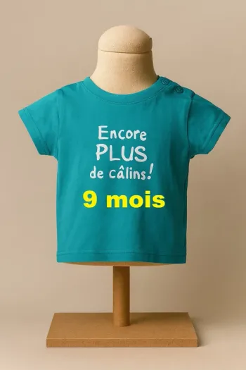 Tee shirt manche courte turquoise imprimé blanc Tape à l'oeil Taille 9 mois