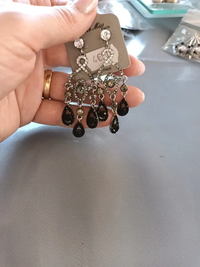 Boucle fantaisie pendante argenté - photo numéro 2