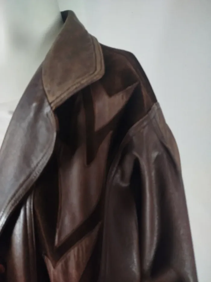 Veste en cuir vintage marron à motif A832 - photo numéro 6