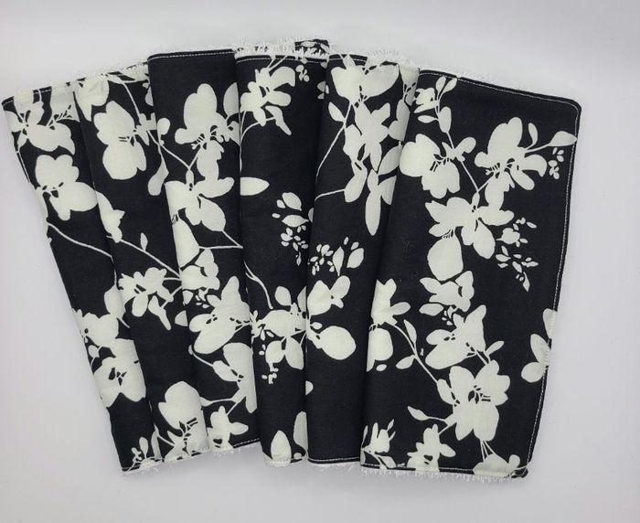 Lot de 6 Serviette de table noir et blanc fait main