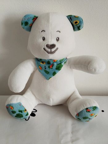 Doudou ours blanc et multicolore Mustela