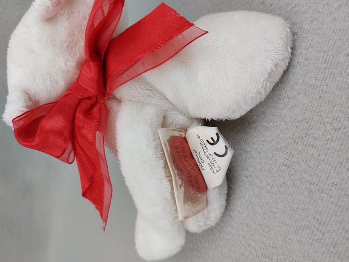 Peluche doudou chat blanc rose exclusivité PARC ASTERIX yeux bleus nœud rouge - photo numéro 6