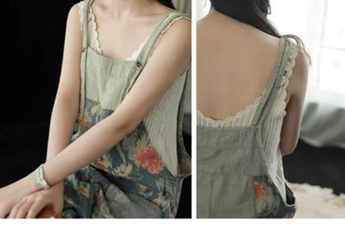 Salopette en jean fleuri / combinaison en denim fleuri - photo numéro 8