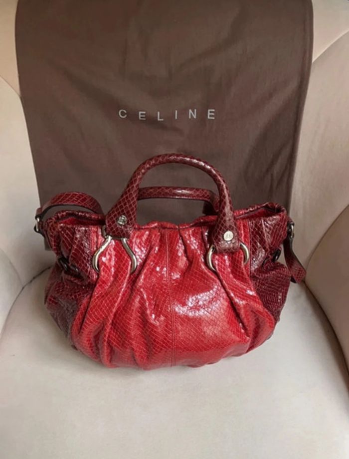 Sac Céline "Pillow Small" Ruby – Très bon état – Cuir verni effet reptile - photo numéro 9