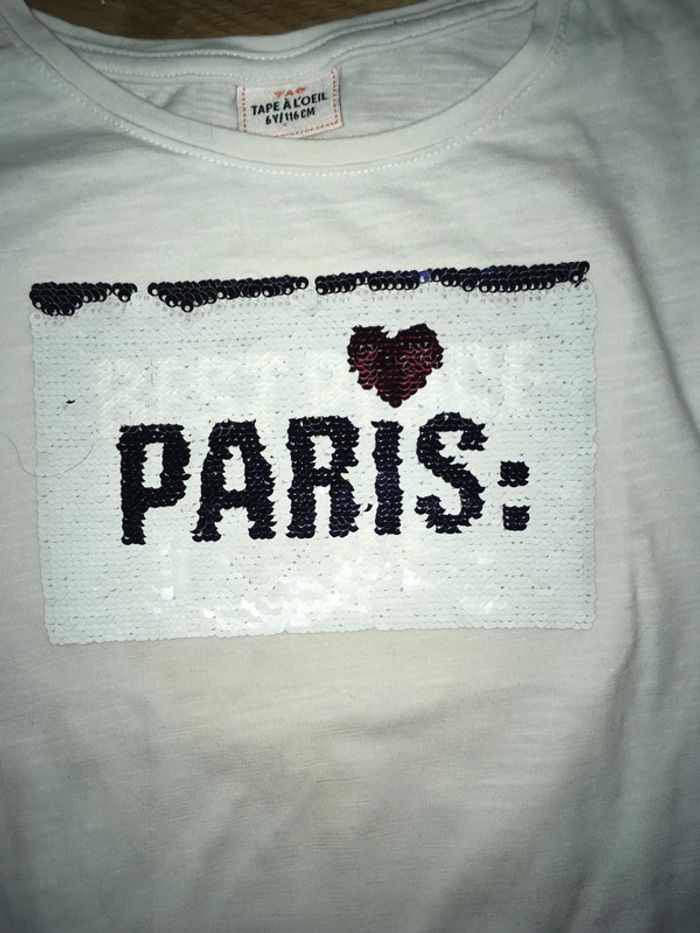 T shirt blanc paillettes réversibles116cm/6 ans - photo numéro 2