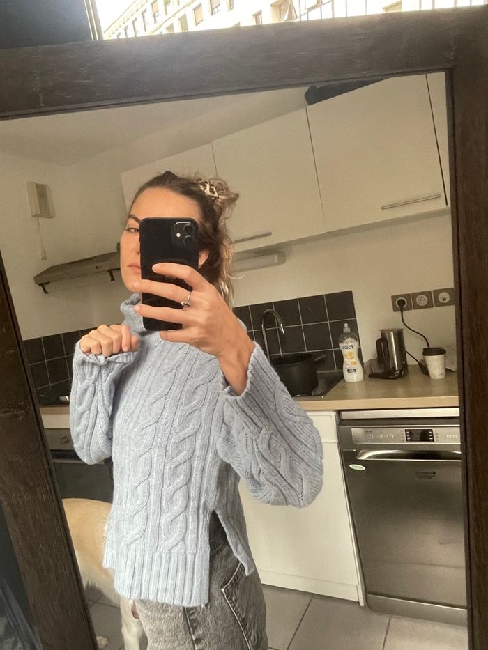 Pull tressé bleu clair Stradivarius - photo numéro 3