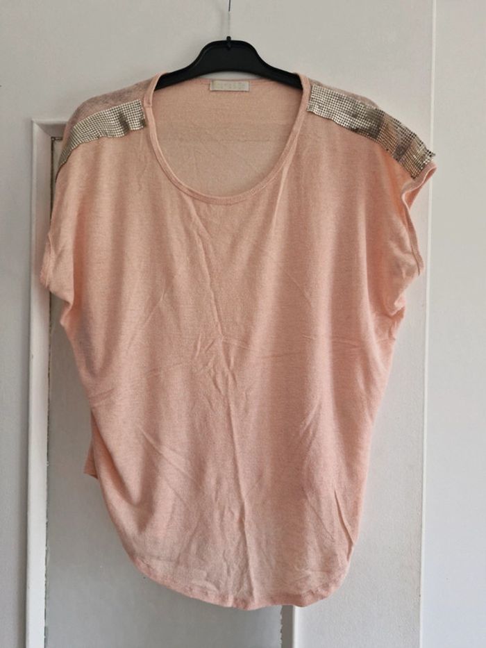 Top paillettes rose