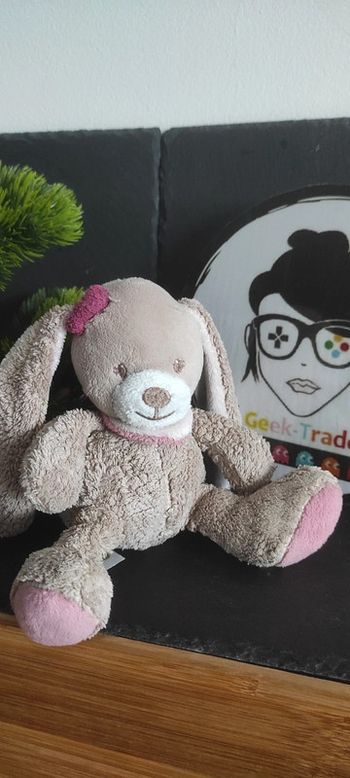 Nattou Nina Jade et Lili Mini peluche lapin 15 cm marron rose noeud Bandana