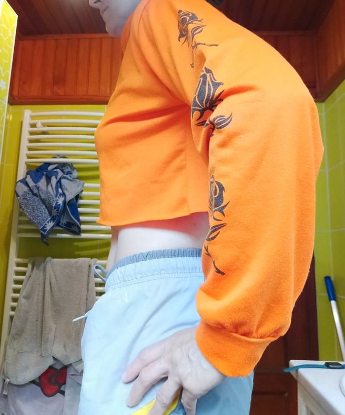 Sweat femme court orange fluo - photo numéro 5