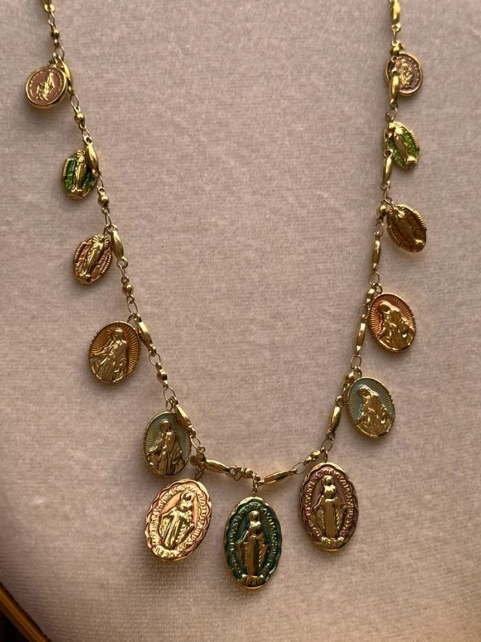 Collier réglable acier inoxydable or médaille vierge couleurs habaha Paris - photo numéro 7