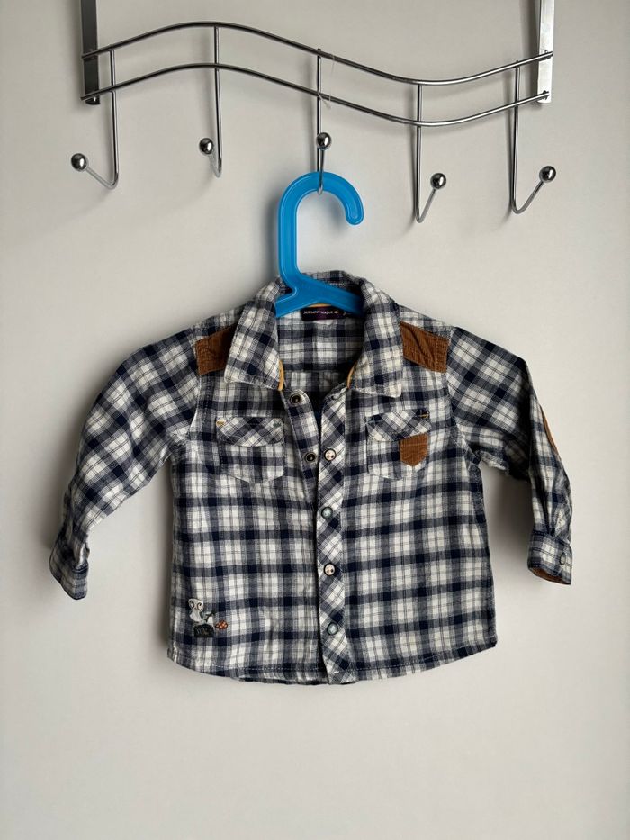 Chemise à carreau coudière en velour marron bébé garçon 9 mois sergent major - photo numéro 2