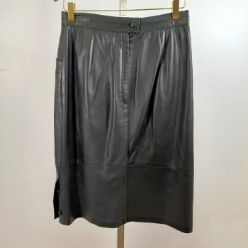 Jupe droite cuir véritable noir vintage Leder Herbst taille 40 A1390
