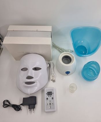Lot soin visage, masque à led luminothérapie, sauna facial et embout vapeur pour inhalation