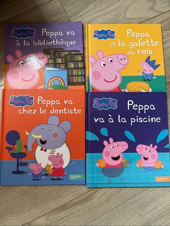 Lot de 4 livres peppa pig, galette des rois/dentiste/piscine/bibliotheque