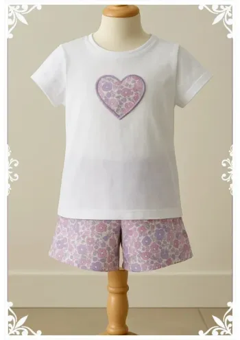💜 Pyjama été fille – Taille 12 ans – Haut brodé Kiabi & short fait main