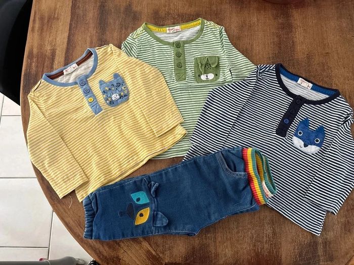 Lot 3 tee-shirts ML et Pantalon 9mois Dpam