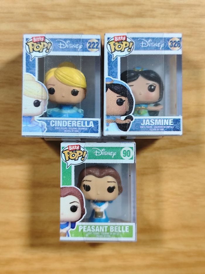 LOT 3 Figurines Bitty Pop! - Cinderella, Jasmine & Peasant Belle (Disney Princess)