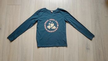 Maillot manche longue vert bleu. Fille 14 ans. Marque Tape à l'oeil