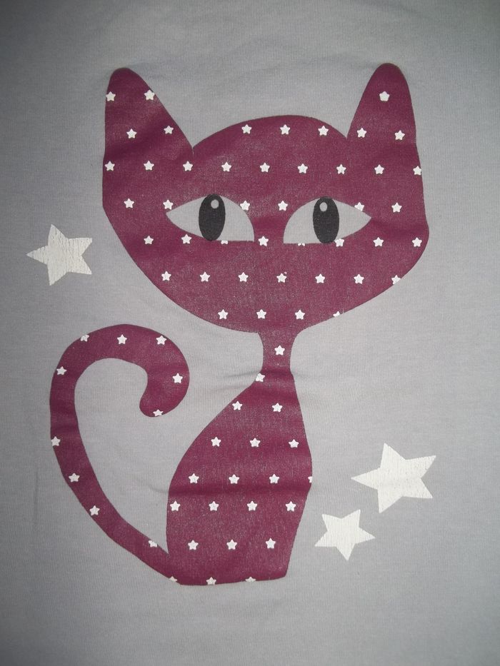 T-shirt ml gris chat prune étoilé Vynil Fraise 10 ans (TS1) - photo numéro 2