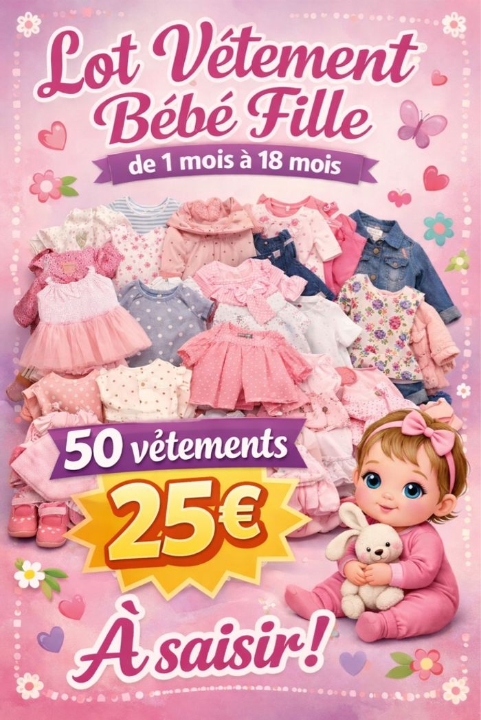 Lot vêtement bébé fille 50 pièces