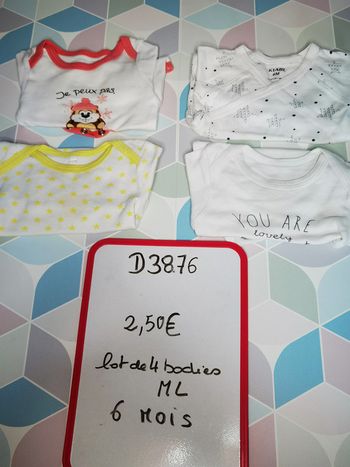 D3876 - lot de 4 bodies fille 6 mois