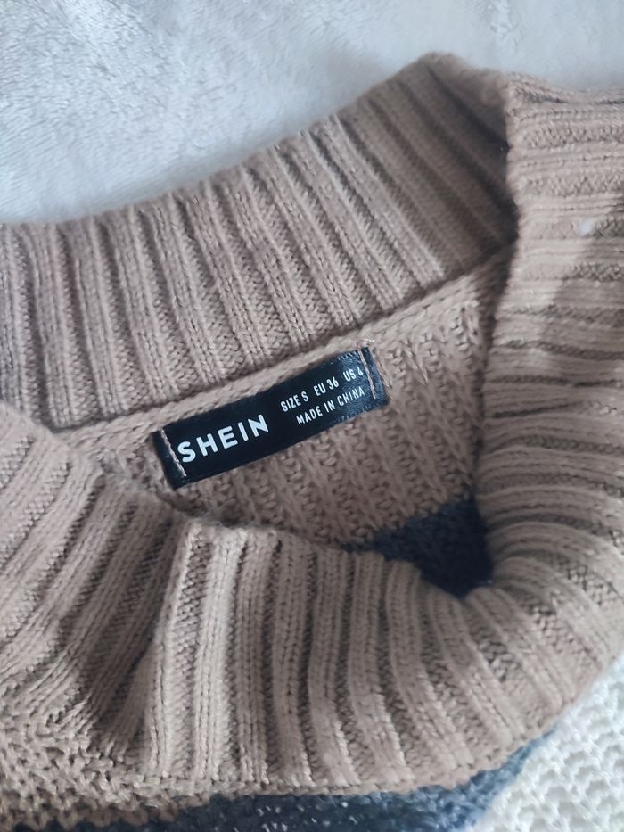 Robe pull marron blanc gris Shein taille S - photo numéro 3