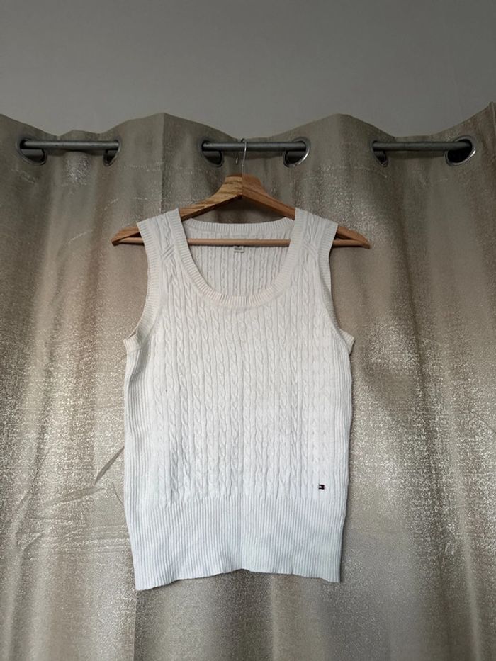 Pull sans manches Tommy Hilfiger femme – blanc torsadé – M